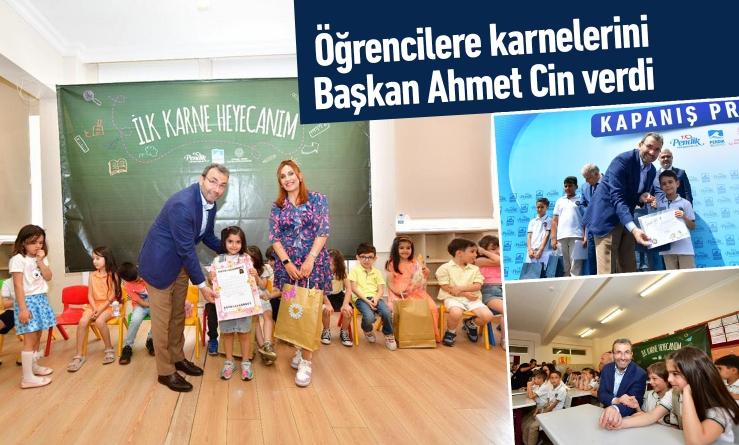 Öğrencilere karnelerini Başkan Ahmet Cin verdi