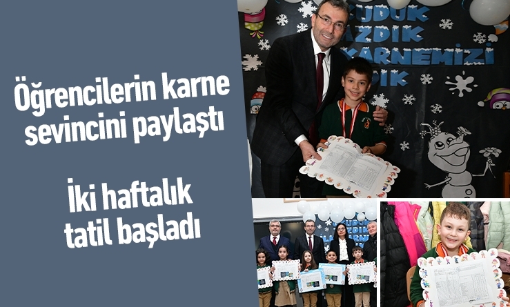 Öğrencilerin karne sevincini paylaştı