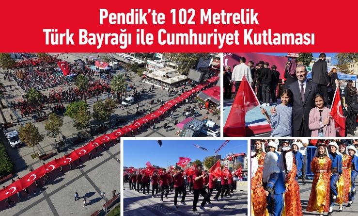 Pendik’te 102 Metrelik Türk Bayrağı ile Cumhuriyet Kutlaması